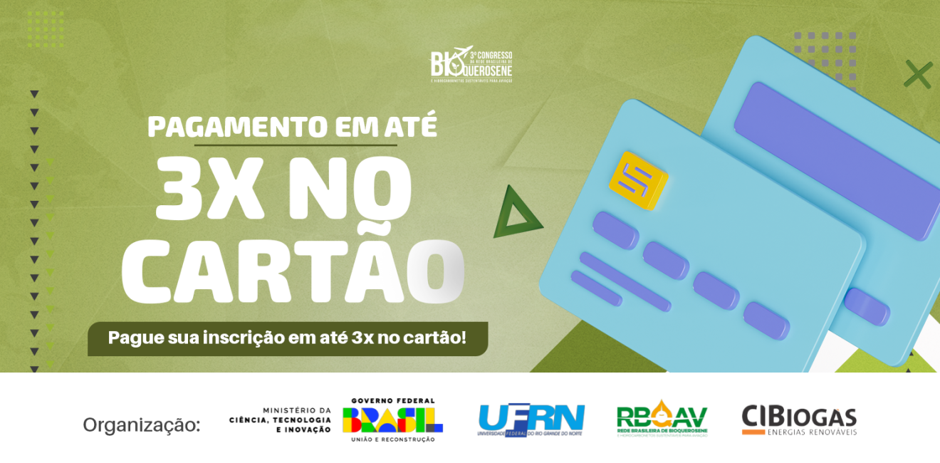 Inscrições em até 3x no cartão